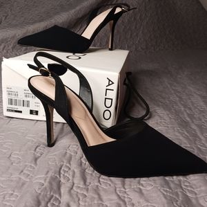 Aldo Auerbach Blavk Pointed Faux Suede Slingback Heels 10